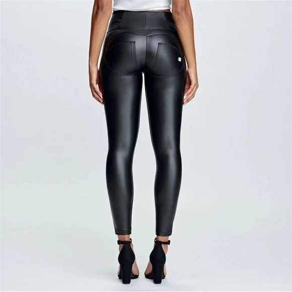 FREDDY WRUP Faux Leather High Waisted Pants Ankle Length Black - Picture 3 of 16